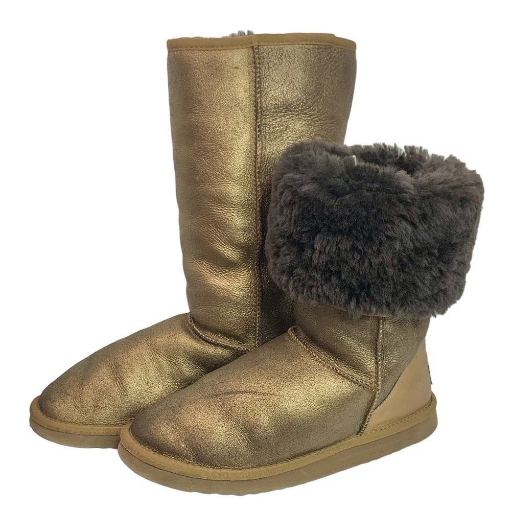 WHOOGA Bronze Leather & Sherpa Ugg Style Boots Sz EUR 39